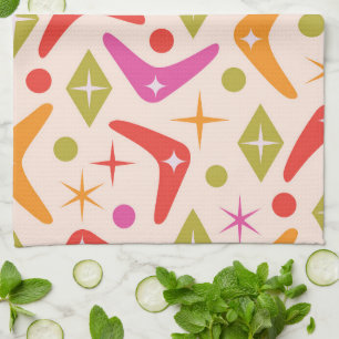 Mid Century Boomerangs with Stars and diamonds Tea Towel