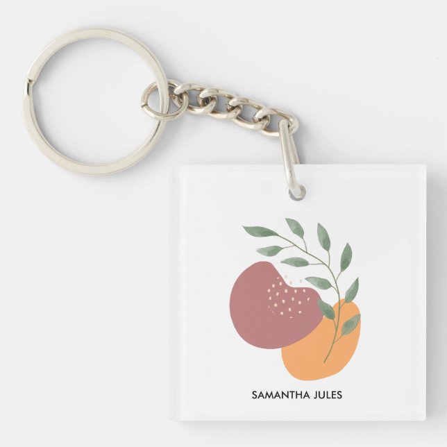 Mid Century Botanical Abstract Terracotta Boho   Key Ring (Front)