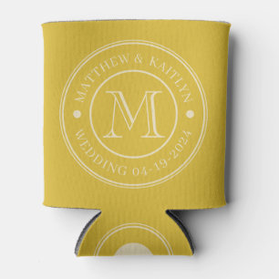 Mid-Century Burnt Lemon Wedding Monogram Can Cooler