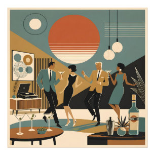 Mid Century California Vibes Martini Dance Party Photo Print