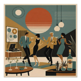 Mid Century California Vibes Martini Dance Party Poster