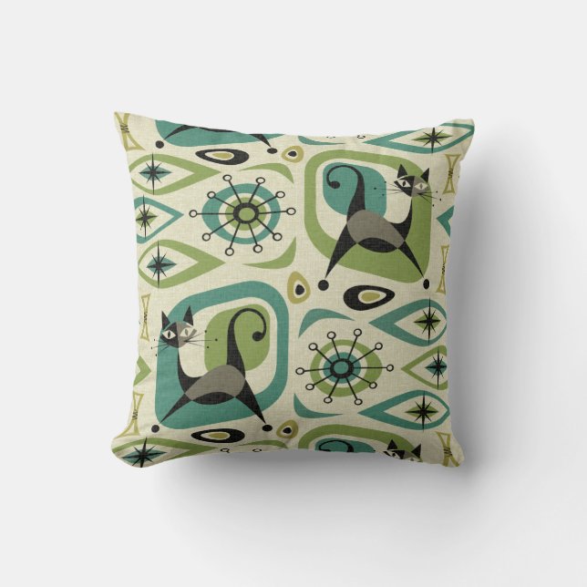 Mid Century Cat Abstract - Lime Teal ©studioxtine Cushion (Front)