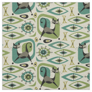 Mid Century Cat Abstract - Lime Teal ©studioxtine Fabric