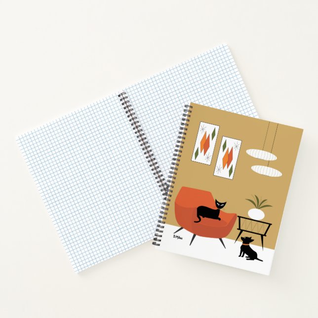 Mid Century Cat and Black Chihuahua Notebook (Inside)