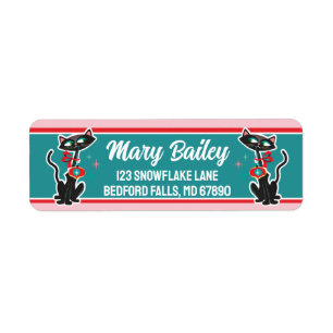 Mid Century Cat Christmas Card Address Labels sm