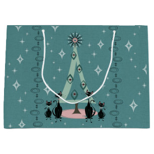 Mid Century Cat Family Holiday Large Gift Bag