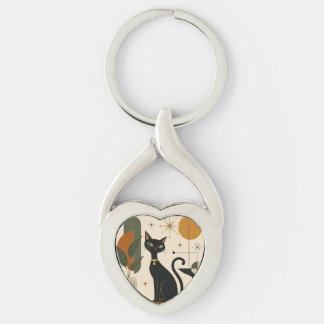 Mid-Century Cat Keychain