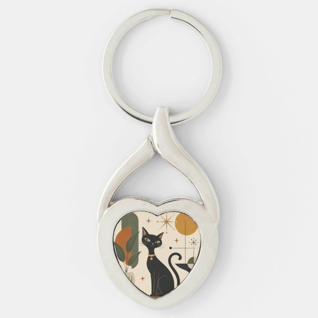 Mid-Century Cat Keychain (Front)