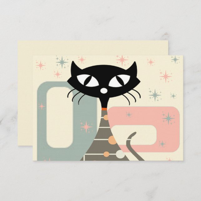 Mid Century Cat Mid-Century Modern Invitation (Front/Back)