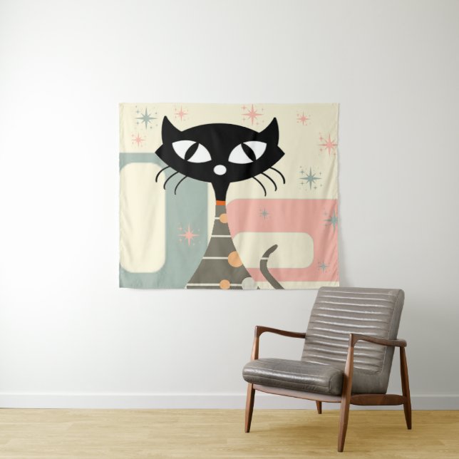 Mid Century Cat Mid-Century Modern Tapestry (In Situ (Horizontal))