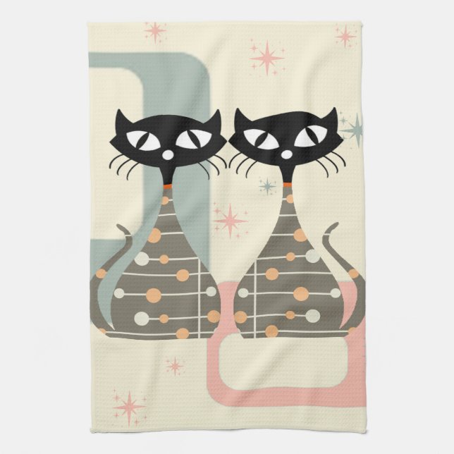 Mid Century Cat Mid-Century Modern Tea Towel (Vertical)