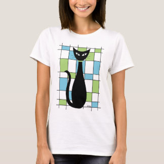 Mid Century Cat with Blue and Green Rectangles T-Shirt