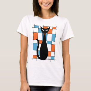 Mid Century Cat with Orange and Blue Rectangles T-Shirt