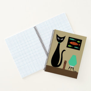 Mid Century Cat with Retro Fish  Notebook