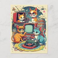 Mid Century Cats with Retro Records & TV