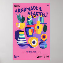 Mid-Century Ceramics Print Pink Abstract Vase Art