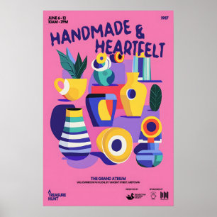 Mid-Century Ceramics Print Pink Abstract Vase Art