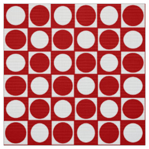 Mid-Century Chequerboard - red and white Fabric