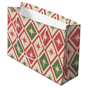 Mid Century Christmas Atomic Stars on diamonds Large Gift Bag