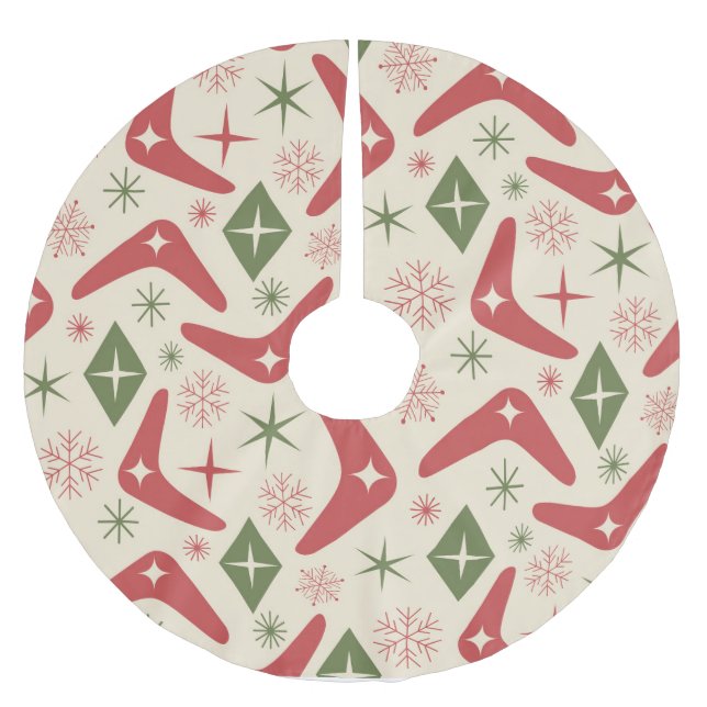 Mid Century Christmas Boomerangs with Diamonds  Brushed Polyester Tree Skirt (Front)