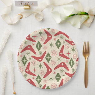 Mid Century Christmas Boomerangs with Diamonds Paper Plate