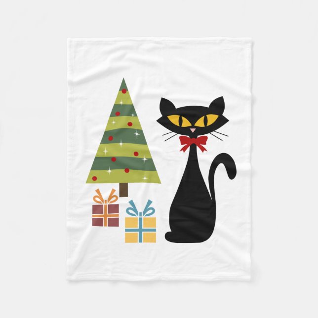 Mid Century Christmas cat Fleece Blanket (Front)