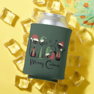 Mid Century Christmas Cats Atomic 50s Style Can Cooler