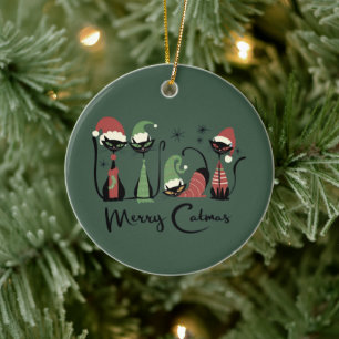 Mid Century Christmas Cats Atomic 50s Style Ceramic Tree Decoration