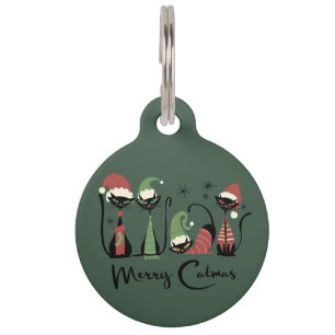 Mid Century Christmas Cats Atomic 50s Style Pet Tag