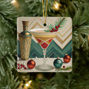 Mid Century Christmas Cocktail Party Happy Hour Ceramic Ornament