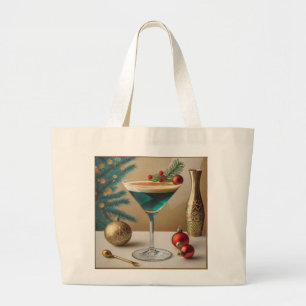 Mid Century Christmas Cocktail Party Happy Hour Large Tote Bag