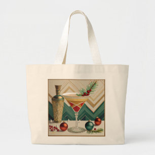 Mid Century Christmas Cocktail Party Happy Hour Large Tote Bag