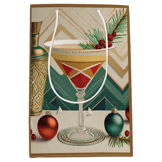 Mid Century Christmas Cocktail Party Happy Hour Medium Gift Bag (Front)