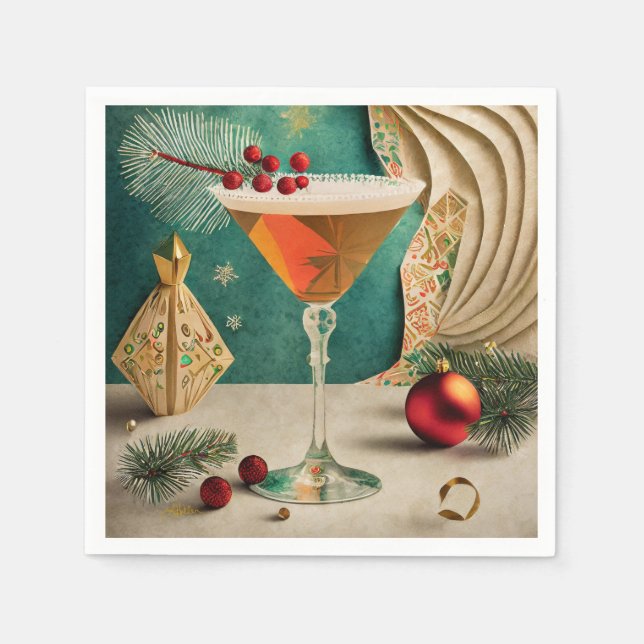 Mid Century Christmas Cocktail Party Happy Hour Napkin (Front)