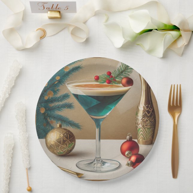 Mid Century Christmas Cocktail Party Happy Hour Paper Plate (Wedding)