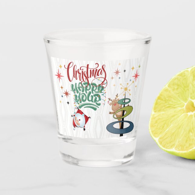 Mid-Century Christmas Happy Hour Shot Glass (Front)
