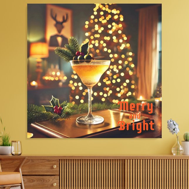 Mid Century Christmas Merry & Bright Cocktail  Canvas Print (Insitu(LivingRoom))