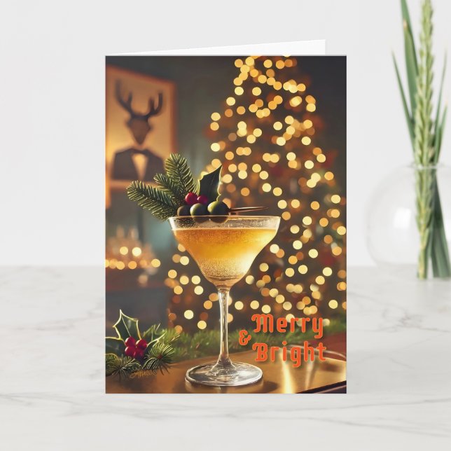 Mid Century Christmas Merry & Bright Cocktail  Card (Front)