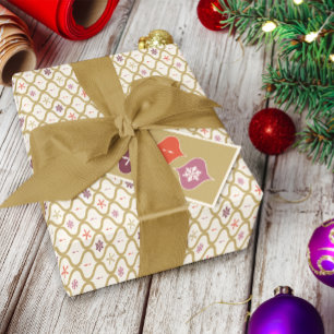Mid-Century Christmas Snowflake Ornament Wrapping Paper Sheet