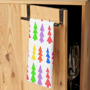 Mid Century Christmas Trees Multi Colour Tea Towel