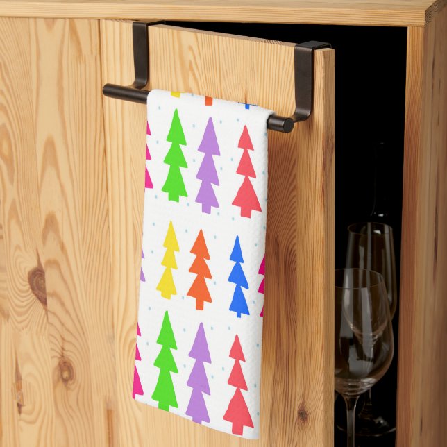 Mid Century Christmas Trees Multi Colour  Tea Towel (Thirds Fold)