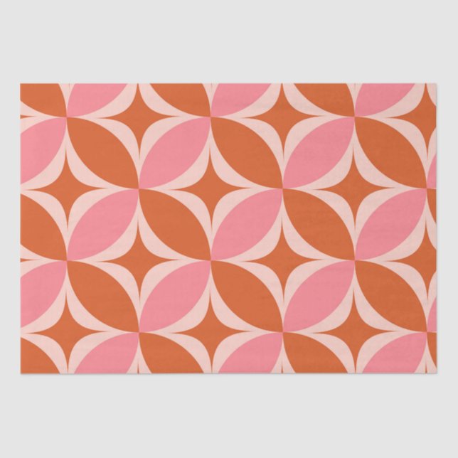 Mid Century Circle Starbursts pink and orange Tissue Paper (Front)