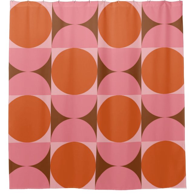 Mid century Circles and Half Circles Pink Orange  Shower Curtain (Front)