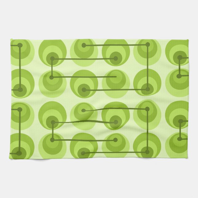 Mid Century Circles Chartreuse Tea Towel (Horizontal)