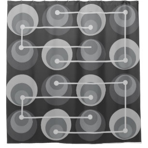 Mid Century Circles Dark Grey Shower Curtain
