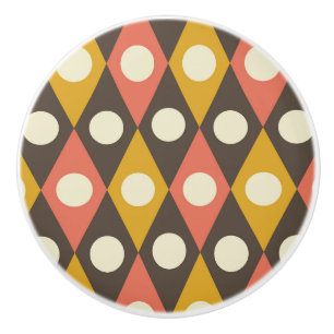 Mid Century Circles on Terracotta Mustard Diamonds Ceramic Knob