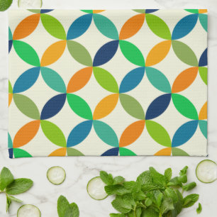 Mid century circles pattern green blue orange  tea towel