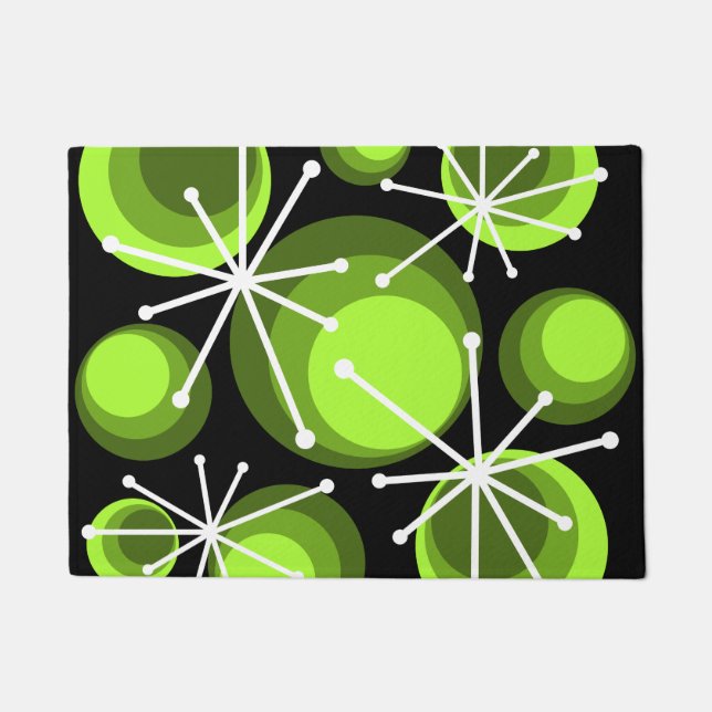 Mid Century Circles Starbursts Chartreuse Doormat (Front)