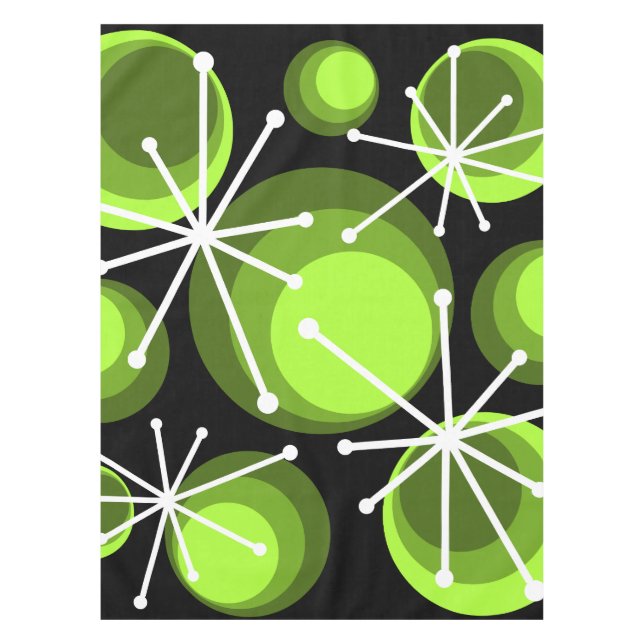 Mid Century Circles Starbursts Chartreuse Tablecloth (Front)