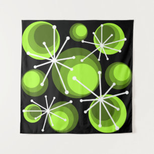 Mid Century Circles Starbursts Chartreuse Tapestry